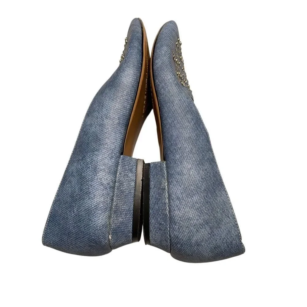 Vintage Jubilee Womens 7M Blue Denim Stud Embellished Peach Ballet Shoes Western